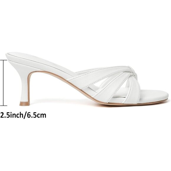 Women Strappy Kitten White Heels Open Toe Mules Thong Sandal for Party Wedding - Picture 2 of 9
